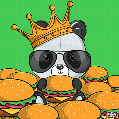 Panda Bear In Crown And Sunglasses Eating Sandwich GIF
