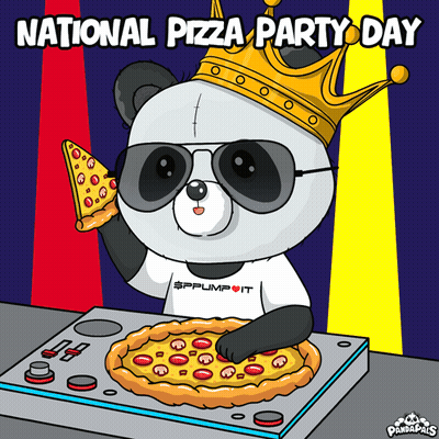 Panda Bear In Crown And Sunglasses Holding Pizza GIF