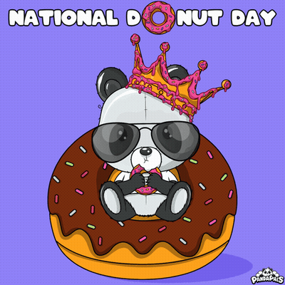 Panda Bear In Crown And Sunglasses Sitting In Donut GIF
