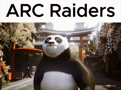 Panda Bear In Front Of Building Saying Arc Raiders GIF