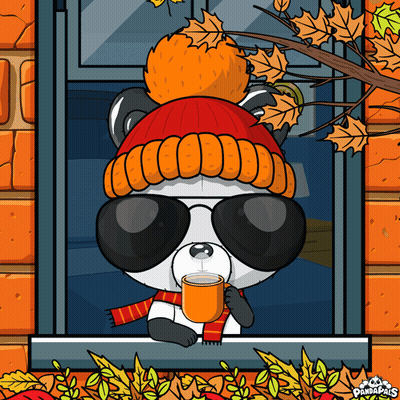 Panda Bear in Hat and Scarf Looking Out Window