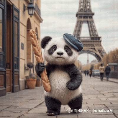 Panda Bear In Hat Holding Bread GIF