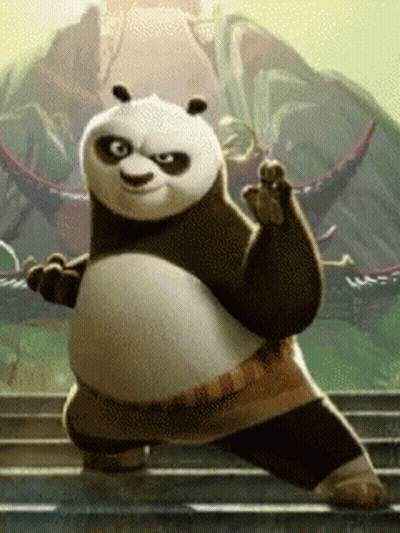 Panda Bear In Karate Pose On Stairs GIF