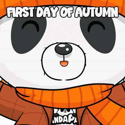 Panda Bear In Orange Scarf And Hat First Day Of Autumn GIF