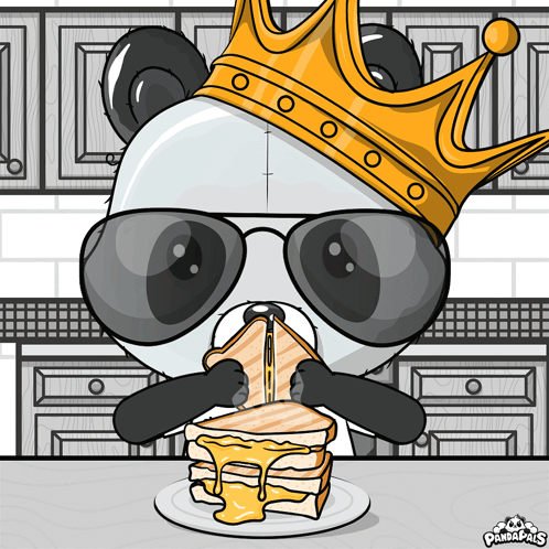 Panda Bear In Sunglasses And Crown Eating Sandwich GIF