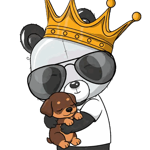 Panda Bear In Sunglasses And Crown Holding Dog Sticker