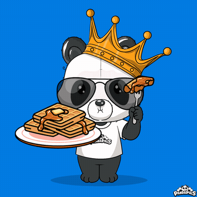 Panda Bear In Sunglasses And Crown Holding Pancakes GIF
