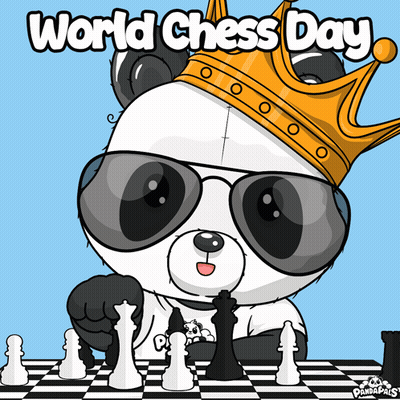 Panda Bear In Sunglasses And Crown Playing Chess GIF