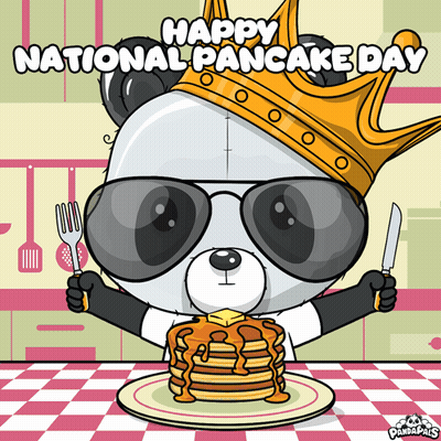 Panda Bear In Sunglasses And Crown With Pancakes GIF