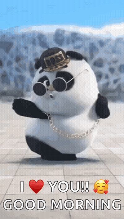 Panda Bear In Sunglasses And Hat Dancing Saying I Love You GIF