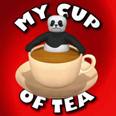 Panda Bear Sitting In Cup Of Tea Saying My Cup Of Tea GIF
