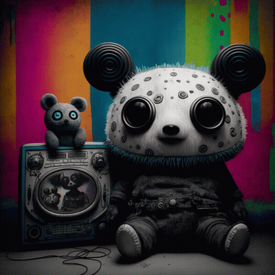 Panda Bear Sitting Next To Teddy Bear On Radio GIF