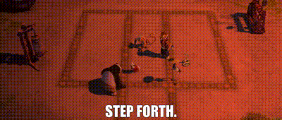 Panda Bear Standing Next To Another Saying Step Forth GIF