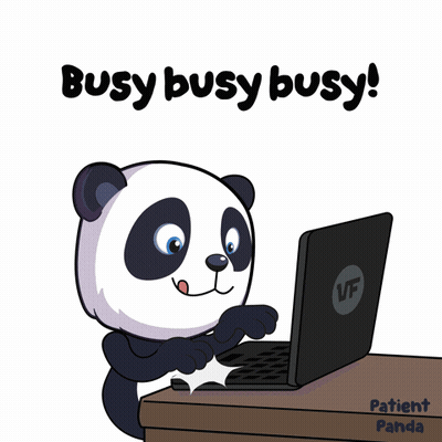 Panda Bear Typing On Laptop Says Busy Busy Busy GIF