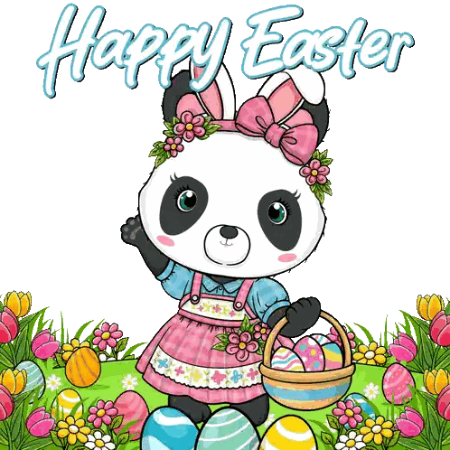 Panda Bear Wearing Bunny Ears Holding Easter Eggs Basket Sticker