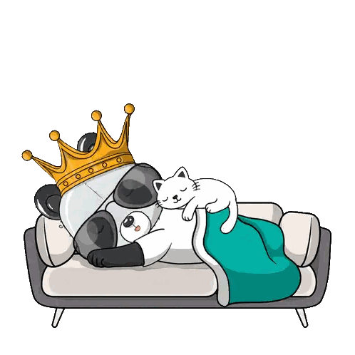 Panda Bear Wearing Crown Sleeping Next To White Cat Sticker