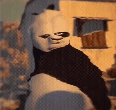 Panda Bear Wearing Mask Standing In Front Of Building GIF