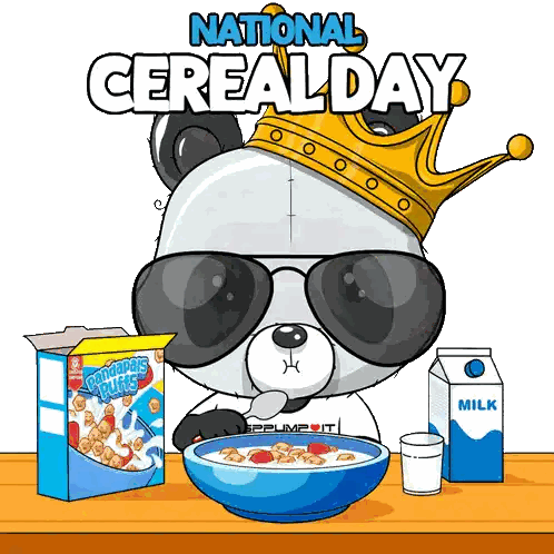Panda Bear Wearing Sunglasses And Crown Eating Cereal Sticker