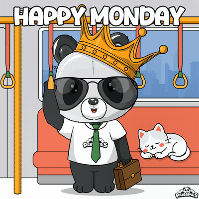 Panda Bear With Crown And Briefcase Saying Happy Monday GIF