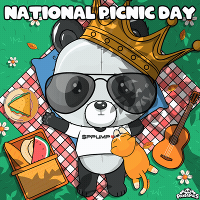 Panda Bear With Crown And Sunglasses Laying On Picnic Blanket GIF