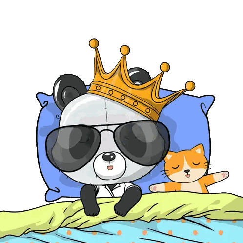 Panda Bear With Crown And Sunglasses Lying On Bed Sticker