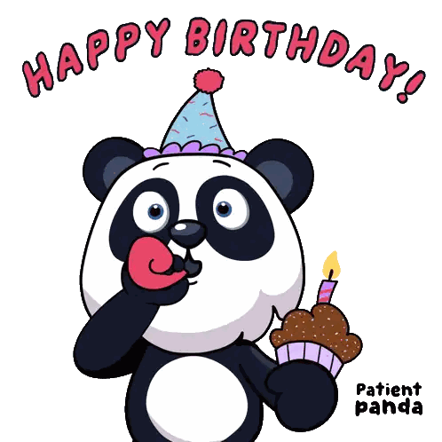 Panda Blowing Party Horn And Holding Cupcake Sticker