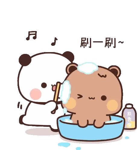 Panda Brushing Panda's Teeth In Bowl Sticker