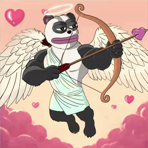 Panda Cupid With Wings And Bow And Arrow GIF