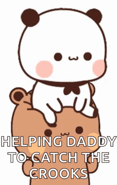Panda Holding Baby Bear Helping Daddy Catch Crooks GIF