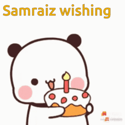 Panda Holding Cake With Candle In Mouth GIF