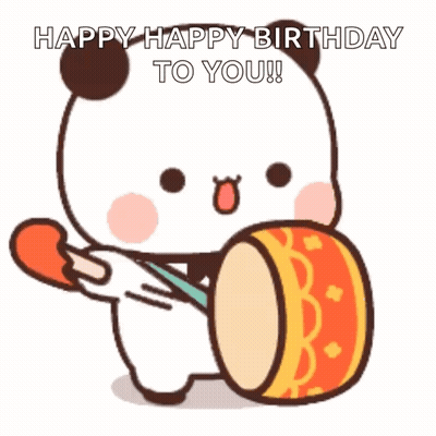 Panda Holding Drum Saying Happy Happy Birthday GIF