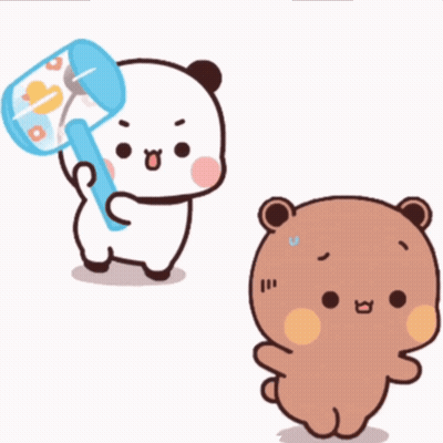 Panda Holding Hammer Beside Brown Bear GIF