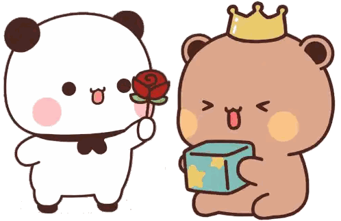 Panda Holding Rose Next To Crowned Bear Sticker