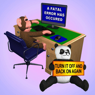 Panda Holding Sign Saying Turn It Off And Back On Again GIF