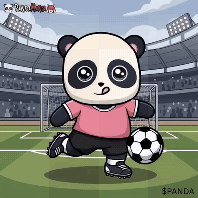 Panda Holding Soccer Ball With Word Panda GIF