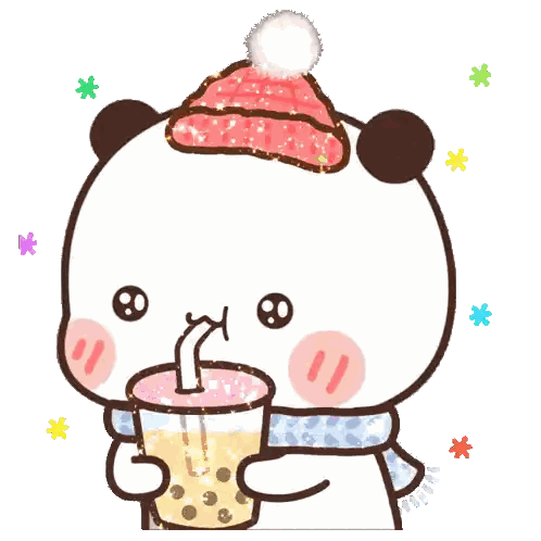 Panda In Hat And Scarf Drinking Bubble Tea Sticker