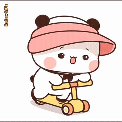 Panda In Pink Hat Riding Scooter GIF