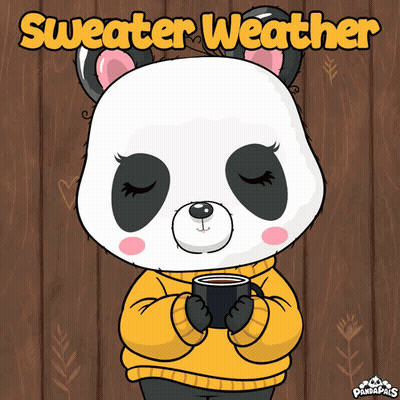 Panda In Yellow Sweater Holding Coffee Mug GIF