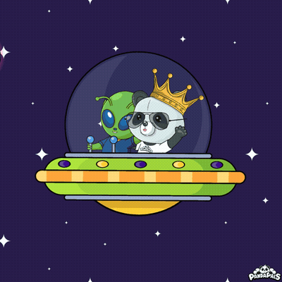 Panda Wearing Crown Flying In Spaceship GIF