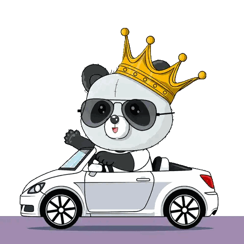 Panda Wearing Sunglasses And Crown Driving Car Sticker