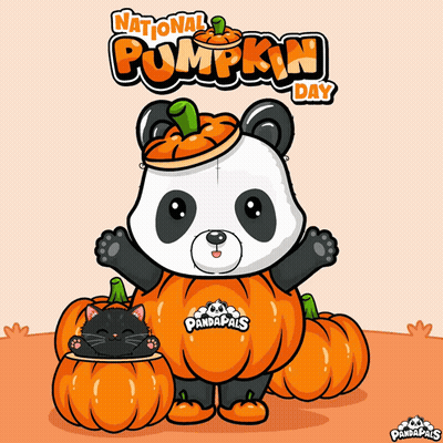 Panda With Pumpkin On Head And Black Cat In Pumpkin GIF