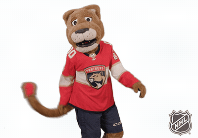 Panthers Mascot In Red Jersey And Blue Shorts GIF