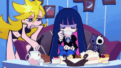 Panty And Stocking Drinking Tea GIF