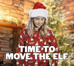 Papa Elf Girl Wears Santa's Hat GIF