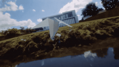 Paper Airplane Flying Over Water GIF