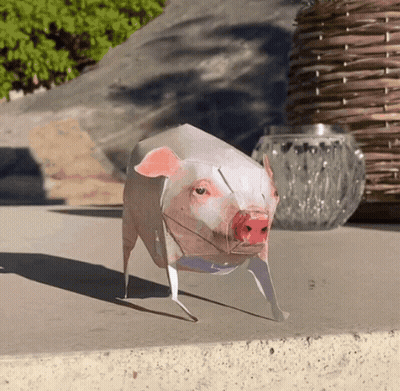 Paper Pig Standing On Concrete GIF