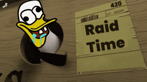Paper Saying Raid Time Next To Cartoon Duck GIF