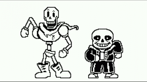 Papyrus And Sans From Undertale Are Standing Next To Each Other In A Pixel Art . GIF