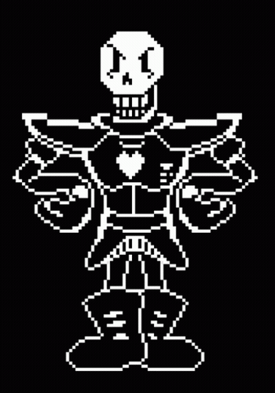 Papyrus From Undertale Is A Pixel Art Character With A Heart On His Chest . GIF