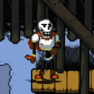 Papyrus Pixel Art Standing On Wooden Platform GIF